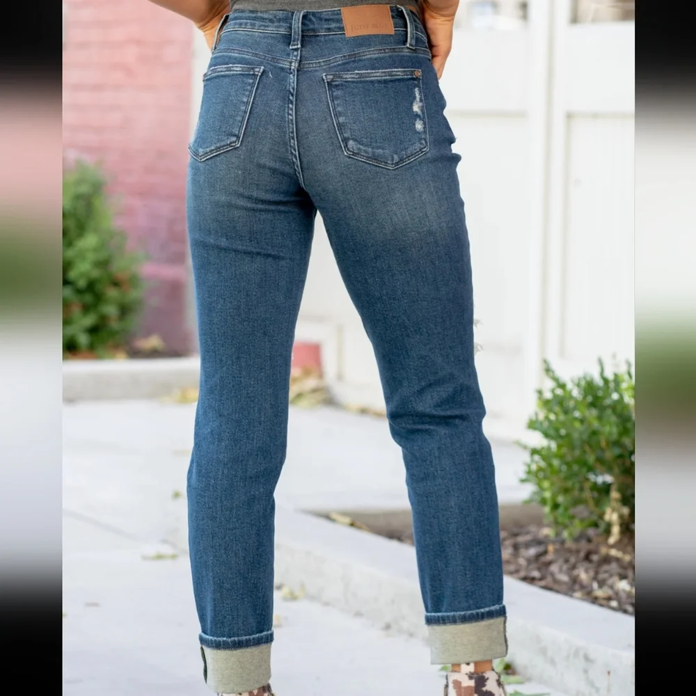 🥳 Sale Judy Blue Buffalo Plaid Patch midrise Navy Red Americana